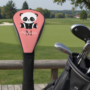 Monogram Cute Sitting Panda Personalized Salmon Golf Head Cover