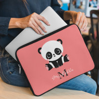 Monogram Cute Sitting Panda Personalized Salmon
