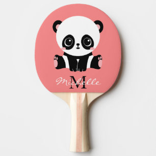 Monogram Cute Sitting Panda Personalized Salmon Ping Pong Paddle