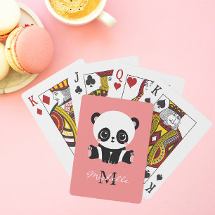 Monogram Cute Sitting Panda Personalized Salmon Playing Cards