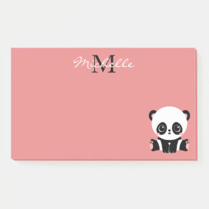 Monogram Cute Sitting Panda Personalized Salmon Post-it Notes