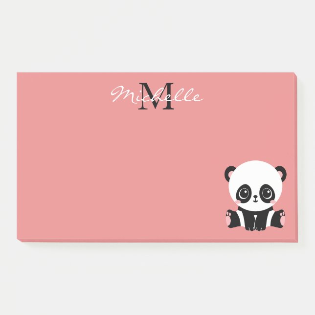 Monogram Cute Sitting Panda Personalized Salmon Post-it Notes (Front)