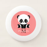 Monogram Cute Sitting Panda Personalized Wham-O Frisbee<br><div class="desc">A cute panda bear sitting on the floor on a salmon background. Personalize with your monogram and name or delete text in text boxes for no name.</div>