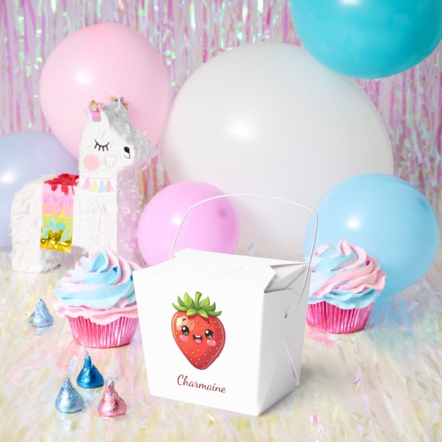 Monogram cute strawberry kawaii favor box (Party)