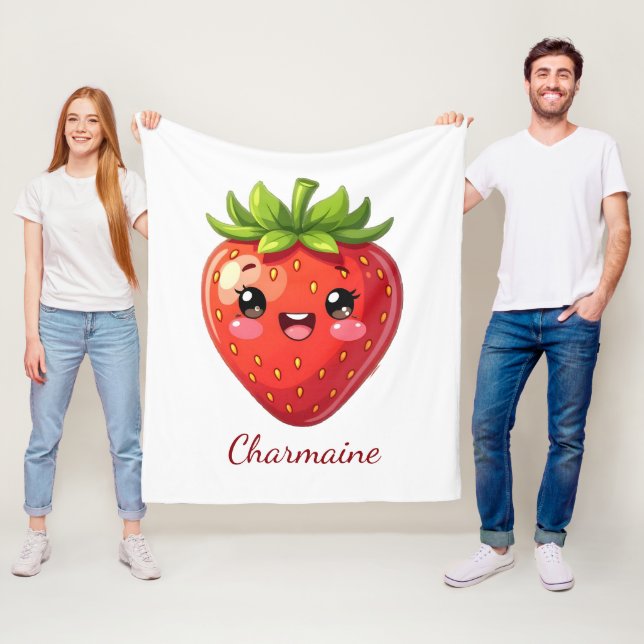 Monogram cute strawberry kawaii fleece blanket (In Situ)
