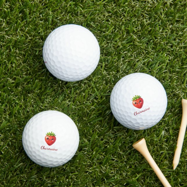 Monogram cute strawberry kawaii golf balls (Insitu Grass)