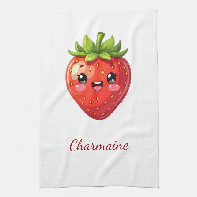 Monogram cute strawberry kawaii kitchen towel (Vertical)