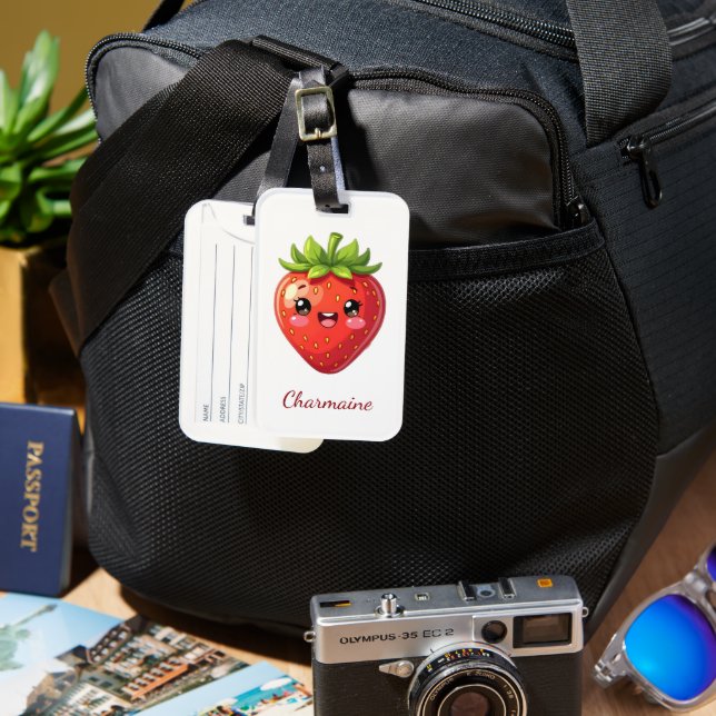 Monogram cute strawberry kawaii luggage tag (Front & Back)