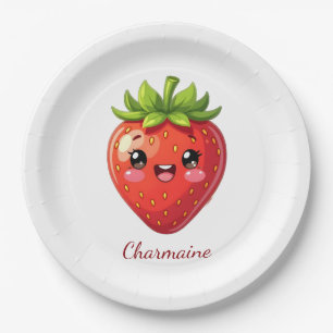 Monogram cute strawberry kawaii paper plate