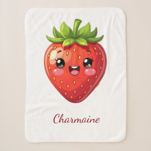 Monogram cute strawberry kawaii sherpa blanket