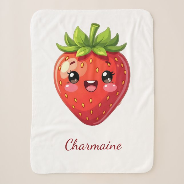 Monogram cute strawberry kawaii sherpa blanket (Front)