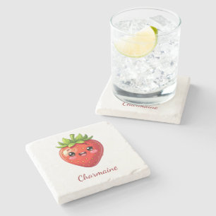 Monogram cute strawberry kawaii stone coaster