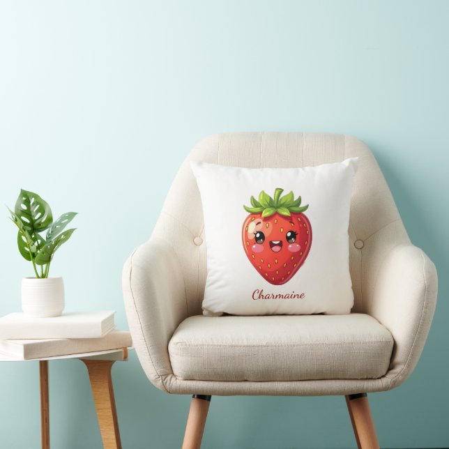 Monogram cute strawberry kawaii throw pillow (Chair)