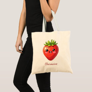 Monogram cute strawberry kawaii tote bag