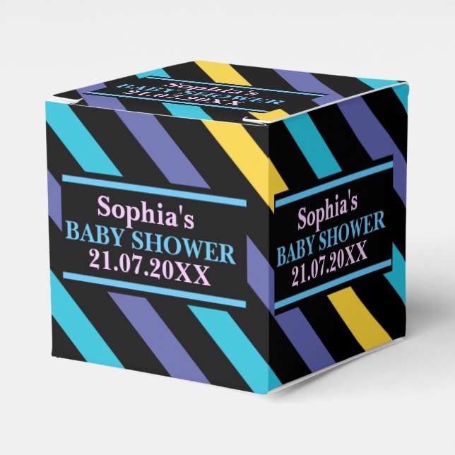 Monogram Cute Striped Baby Shower          Favour  Favor Box (Front Side)