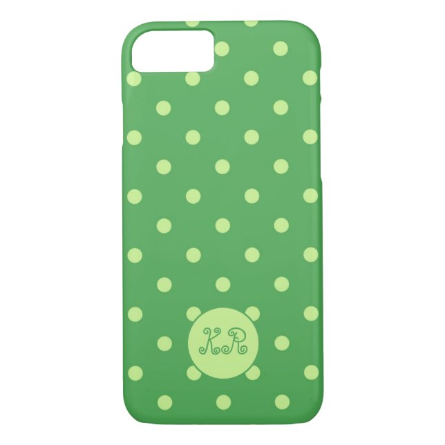 Monogram Cute & Trendy Sea Green & Lime Polka Dots Case-Mate iPhone Case (Back)