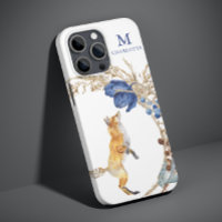 Monogram Cute Woodland Fox Watercolor Floral Name