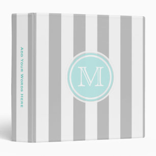 Monogram: Cyan And Grey/ White Striped Binder