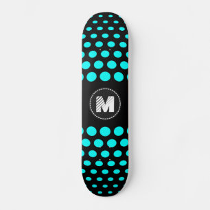 Monogram Cyan Polka Dots Pattern Skateboard