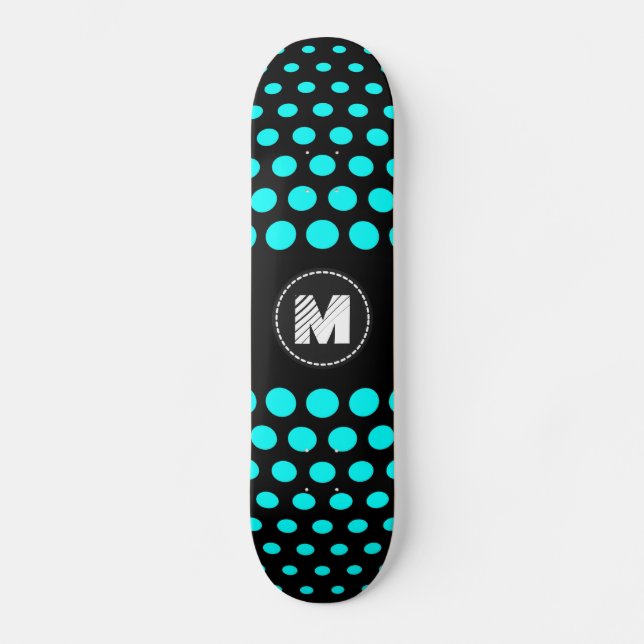 Monogram Cyan Polka Dots Pattern Skateboard (Front)