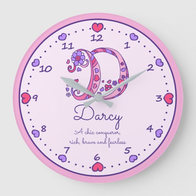 Monogram D Darcy hearts name meaning clock (Front)