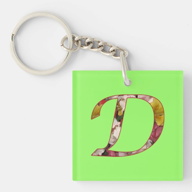 Monogram D Floral Design Keychain (Front)