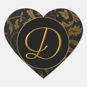 Monogram D Gold and Black Damask Wedding Seal
