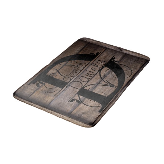 Monogram D Initial Bath, Kitchen Mat Cabin Rustic (Angled)