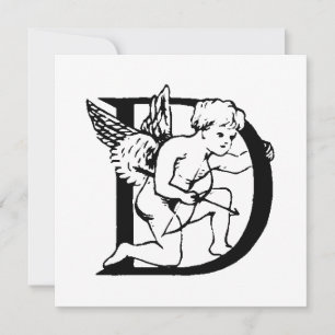 Monogram D Initial Black and White Cupid Pattern