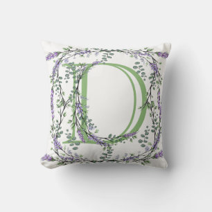 Monogram D Lavender Eucalyptus Throw Pillow