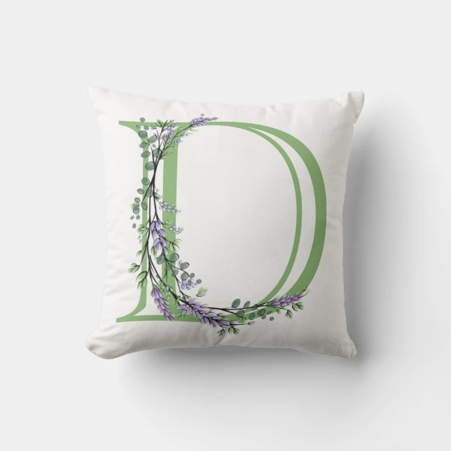 Monogram D Lavender Eucalyptus Throw Pillow (Front)