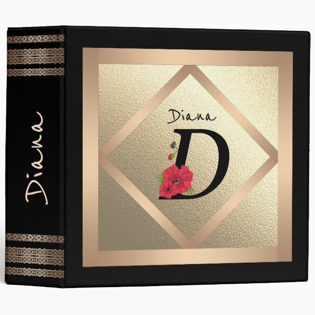 Monogram D, letter D, flowers, monogram Binder (Front/Spine)