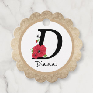 Monogram D, letter D, flowers, monogram Favour Tags