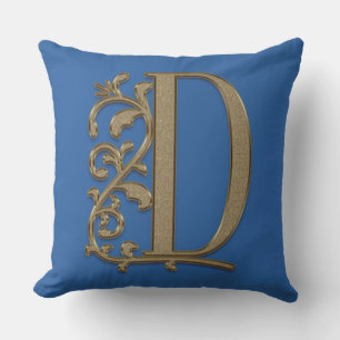 Monogram D Pretty Blue Family, Wedding, Birthday Throw Pillow
