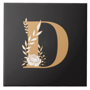 Monogram D pretty floral pattern Tile