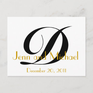 Monogram D Save the Date Card Gold Black White