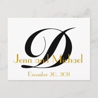 Monogram D Save the Date Card Gold Black White