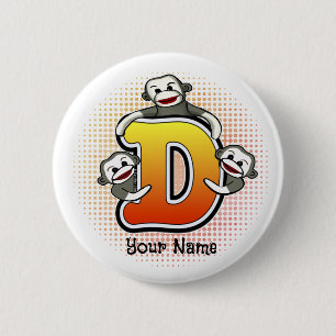 Monogram D Sock Monkey 2 Inch Round Button