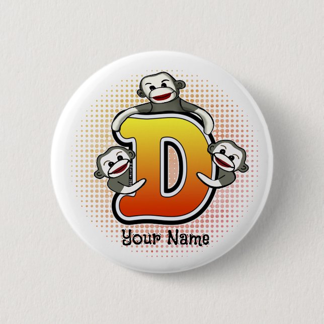 Monogram D Sock Monkey 2 Inch Round Button (Front)