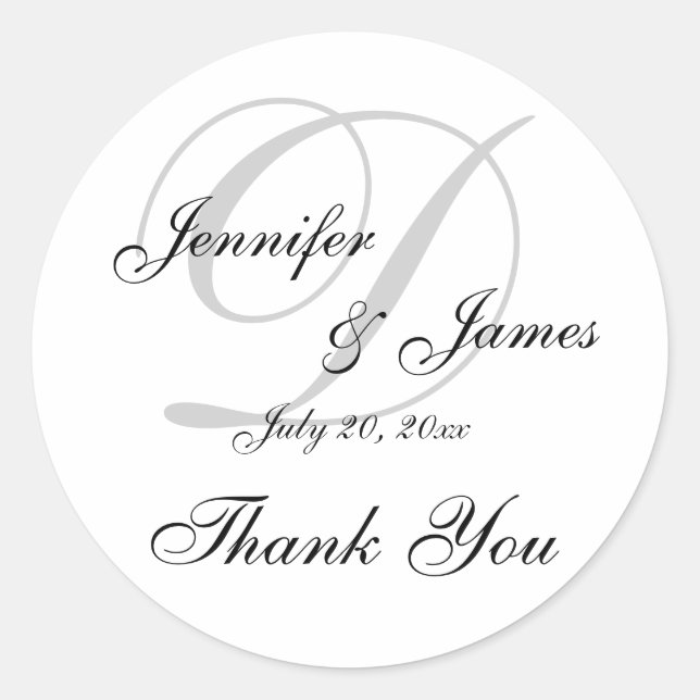 Monogram D Wedding Thank You Label Sticker (Front)