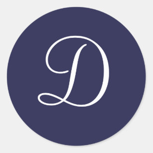 Monogram D, White on Navy Blue,  Classic Round Sticker