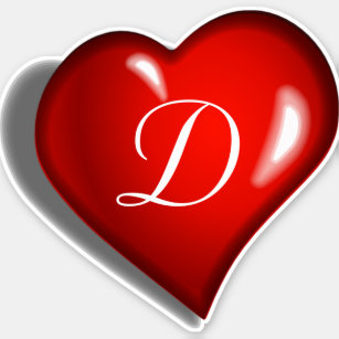 Monogram D, white print on ruby red heart