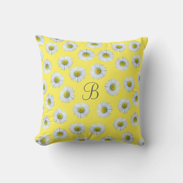 Monogram Daisy  Throw Pillow (Front)