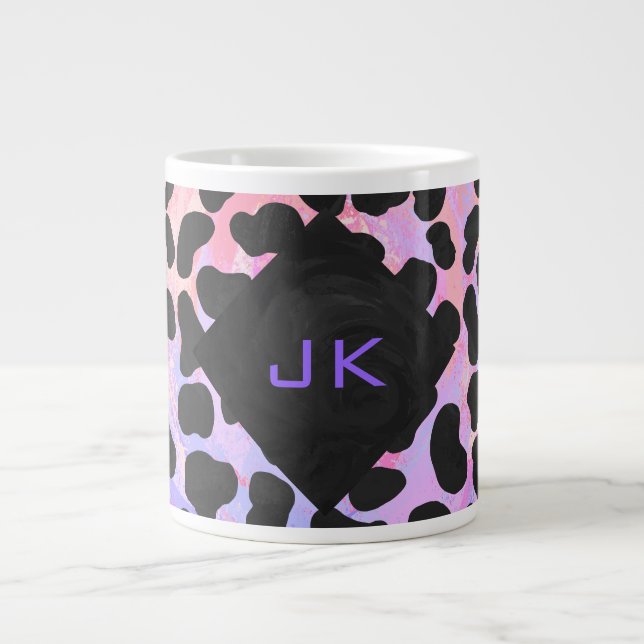 Monogram Dalmatian Black and Pink Large Coffee Mug (Front)