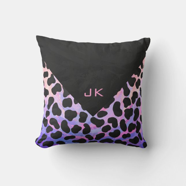 Monogram Dalmatian Black and Pink Throw Pillow (Front)