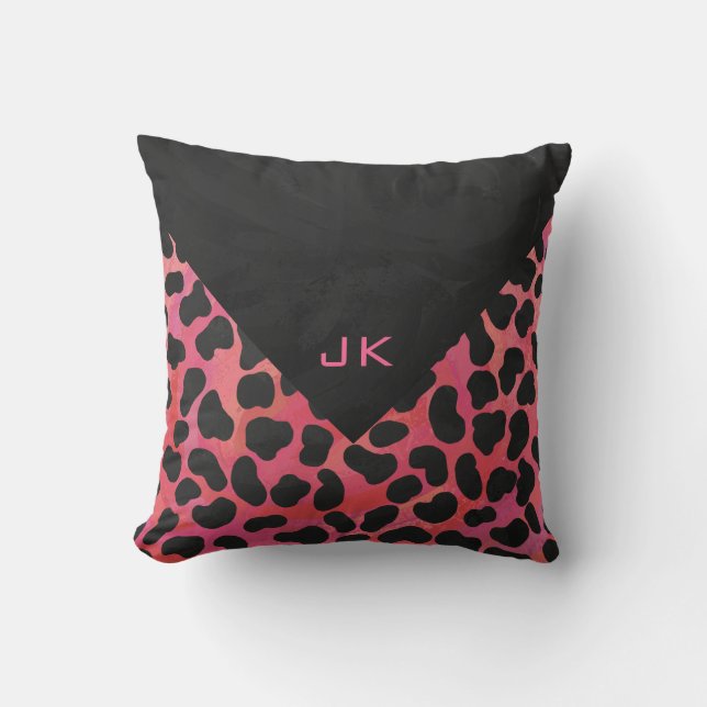 Monogram Dalmatian Black and Red Throw Pillow (Front)