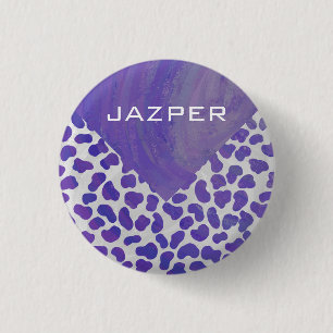 Monogram Dalmatian Purple and White Print 1 Inch Round Button