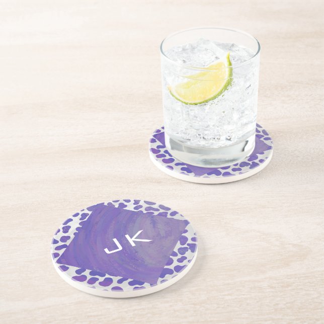 Monogram Dalmatian Purple and White Print Coaster (Side)