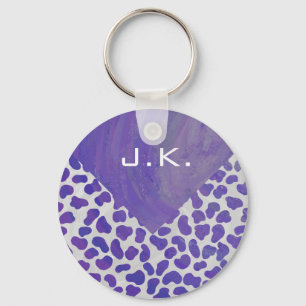Monogram Dalmatian Purple and White Print Keychain