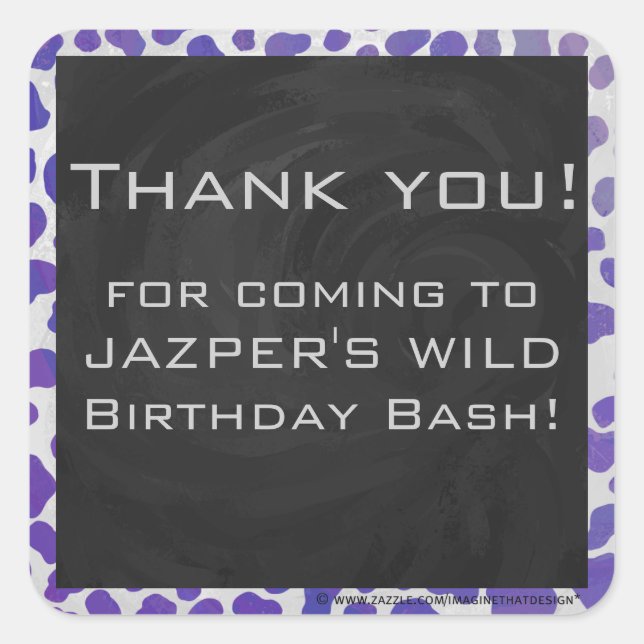 Monogram Dalmatian Purple and White Print Square Sticker (Front)